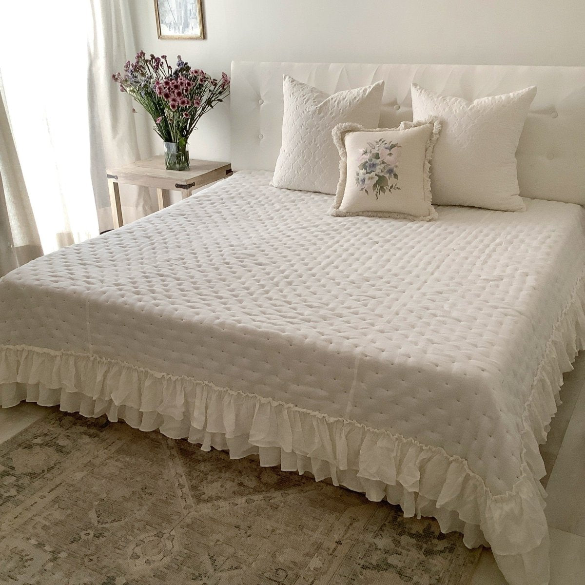 Emilia - An Enchanting Ruffled Bedspread - Comes with Two Pillowcases - Studio Covers